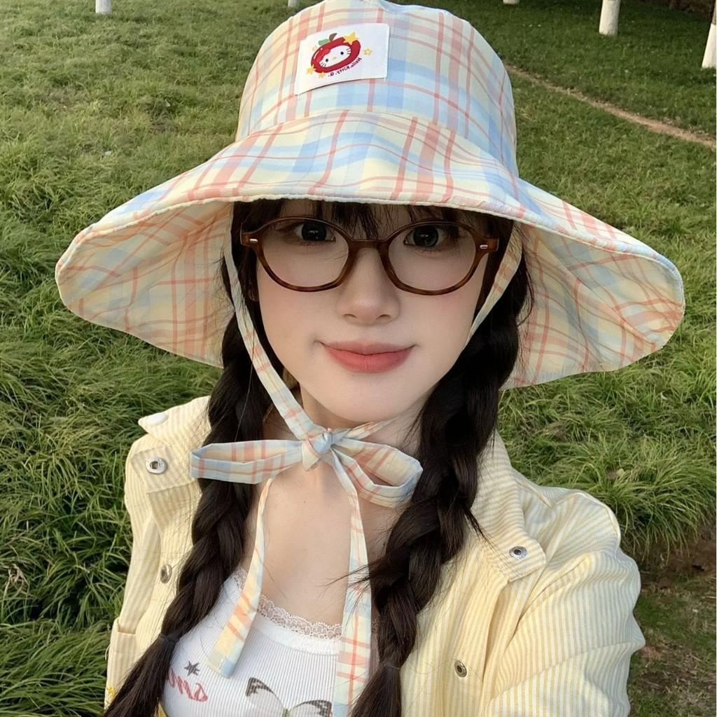 Hiking Hat Fisherman Hat Applique Yellow Orange Plaid Cloth  Outdoor Brim