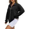 Women's Fashionable Long Sleeved Solid Hooded Zippered Sweater Jacket