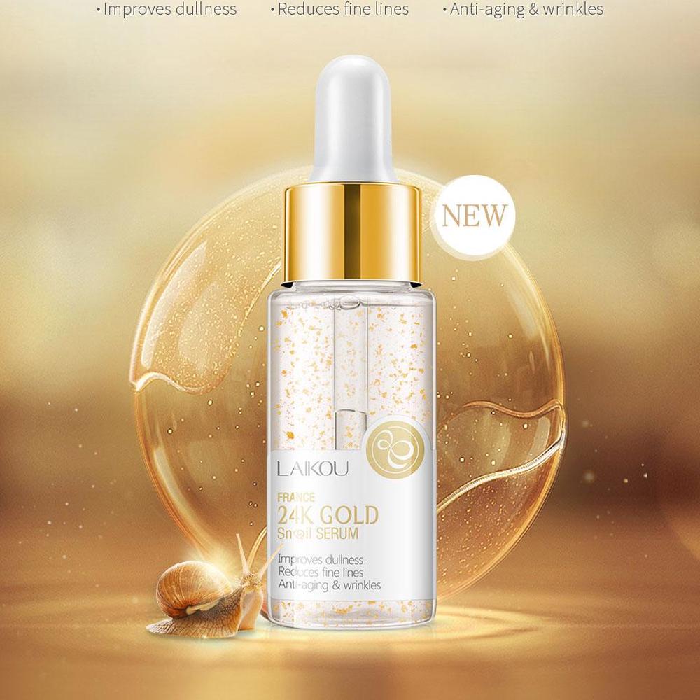 LAIKOU 24K Gold Schnecke Anti-Aging Gesichtsserum Hyaluronsäure Whitening Essence Nicotinamid Feuchtigkeitsspendend Aufhellen Straffen Sie die Haut