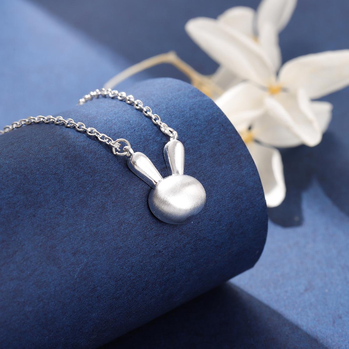 Cute Animal 925 Sterling Silver Drawing Bunny Rabbit Pendant Necklaces серебряный