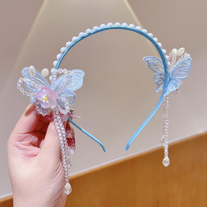 Handmade Hanfu Hair Accessories: Pearl Tassel Hairpin & Butterfly Flower Headband for Women and Girls