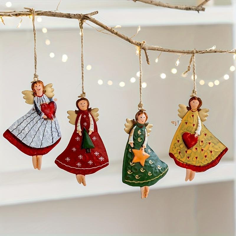 

4PCS/Set Vintage Angel Hanging Decor Fantasy Wooden Xmas Tree Hanging Ornament Navidad Decor for Home 2026 New Year Gift 8CM