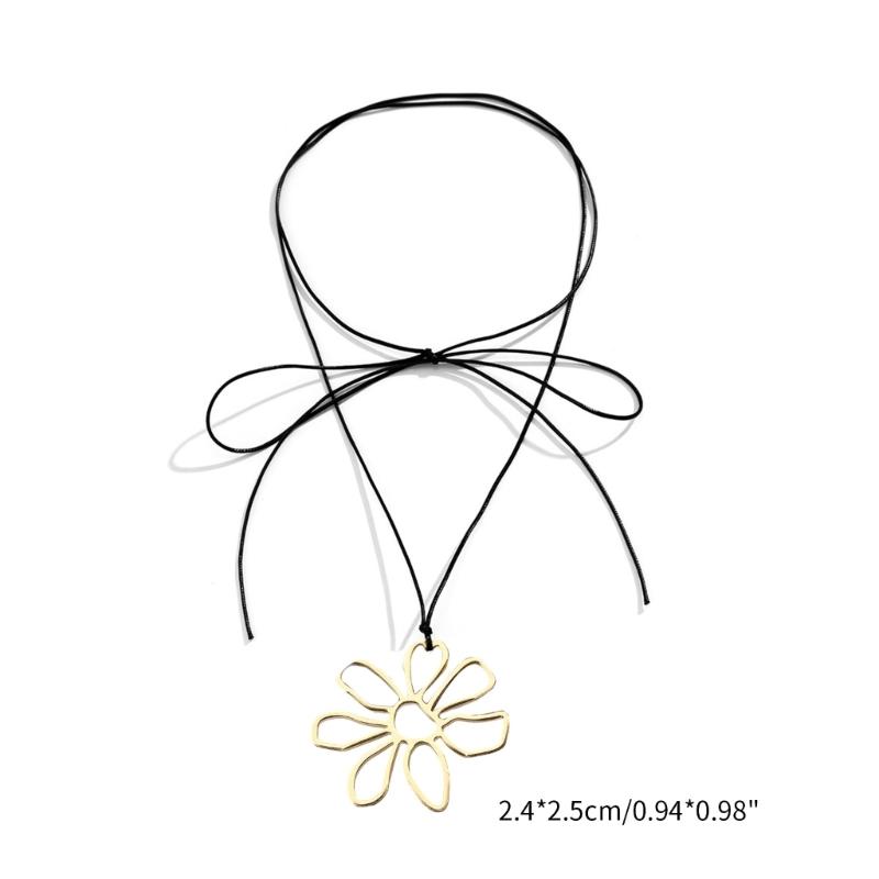 Elegant  Metal Hollow Flower Choker Neckband Collar Necklace Summer Choker Long Lace Up Necklace Fashion Y2K Jewelry