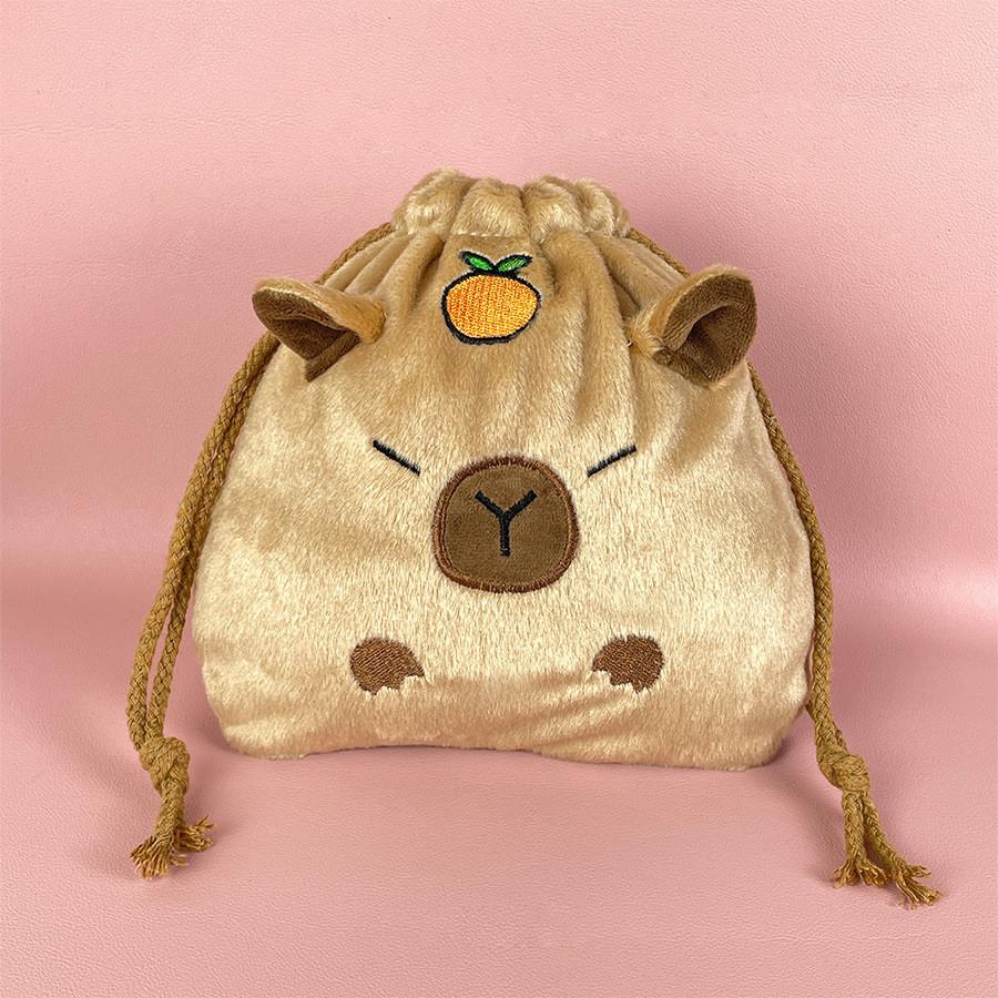 Capybara Adorable Plush Drawstring Bag Large Capacity Cute Storage Pouch