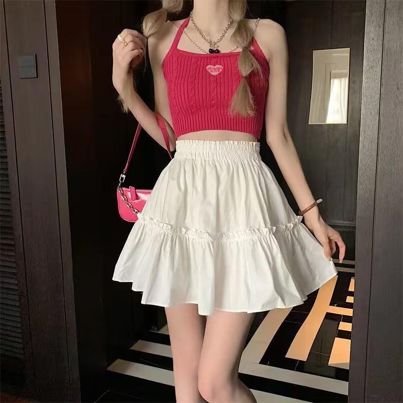 

2024 Summer White High-Waist Puffy Skirt for Women L