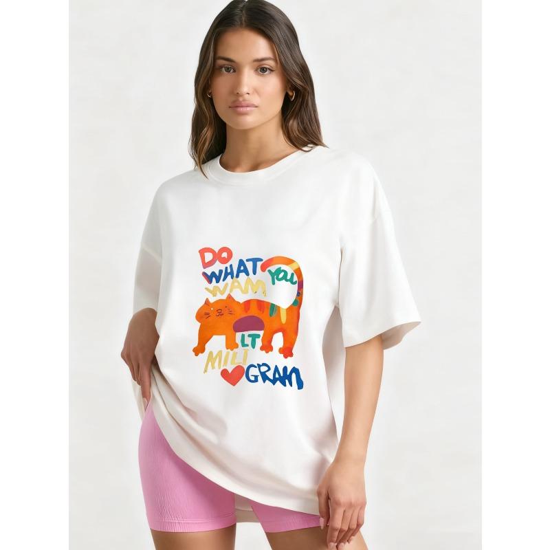 

Футболка оверсайз черная с принтом кошки «Делай что хочешь» с красочным текстом и графикой сердца для повседневной носки, уличный стиль, мода XXXXL белый