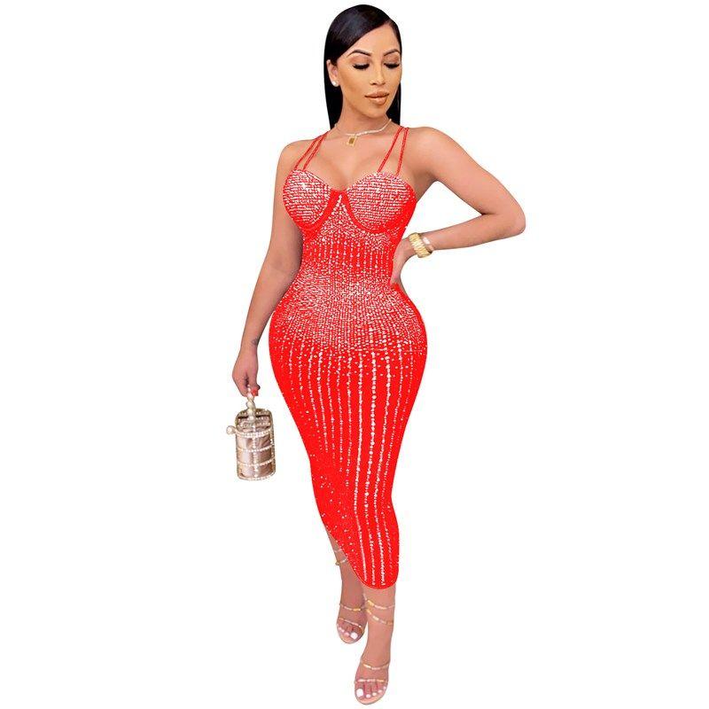 

Black Sexy Sequin Dress Women Party Night Club Bodycon Dress X3805-Red S