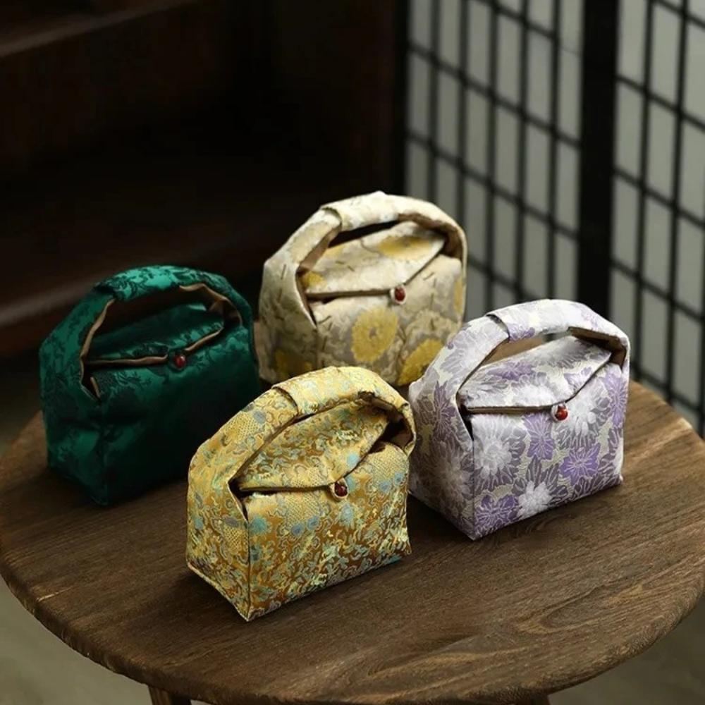 Portable Travel Tea Set Storage Handbag Bamboo Flower Embroidered Tea Cloth Bag Multifunctional Tea Set Storage Bag