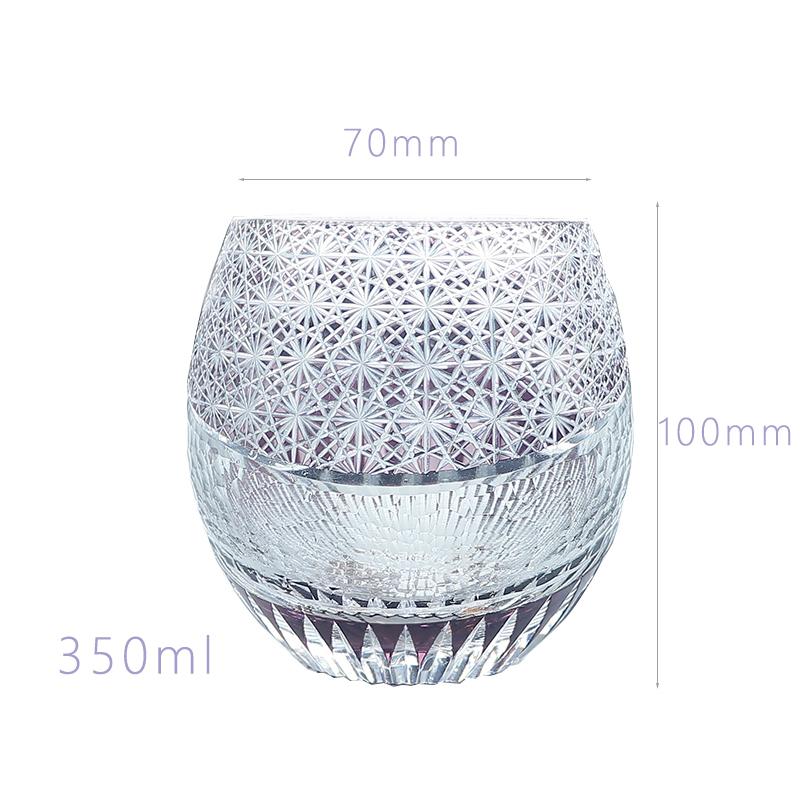 

Handcrafted Edo Kiriko Purple Rock Whiskey Glass Tumbler Purple Engraved Chrysanthemum Design 240ml-330ml
