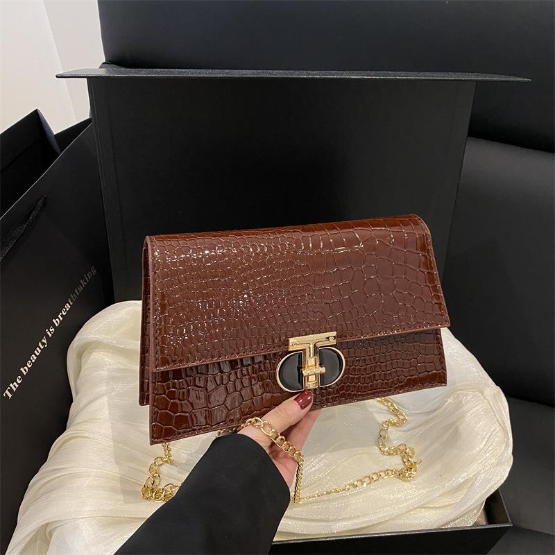 Stone Pattern Women's Bag European and American Retro Fashion Chain Crossbody Small Square Bag Solid Color High Texture Travel Foreign Style Shoulder