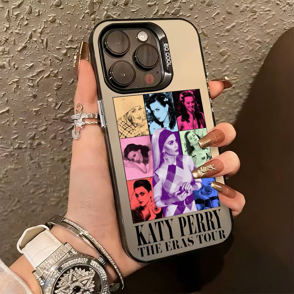 K-Katy Perry Singer Phone Case For iPhone 17,16,15,14,13,12,11 Plus,Pro Max,XS,Colorful Silver Black Cover