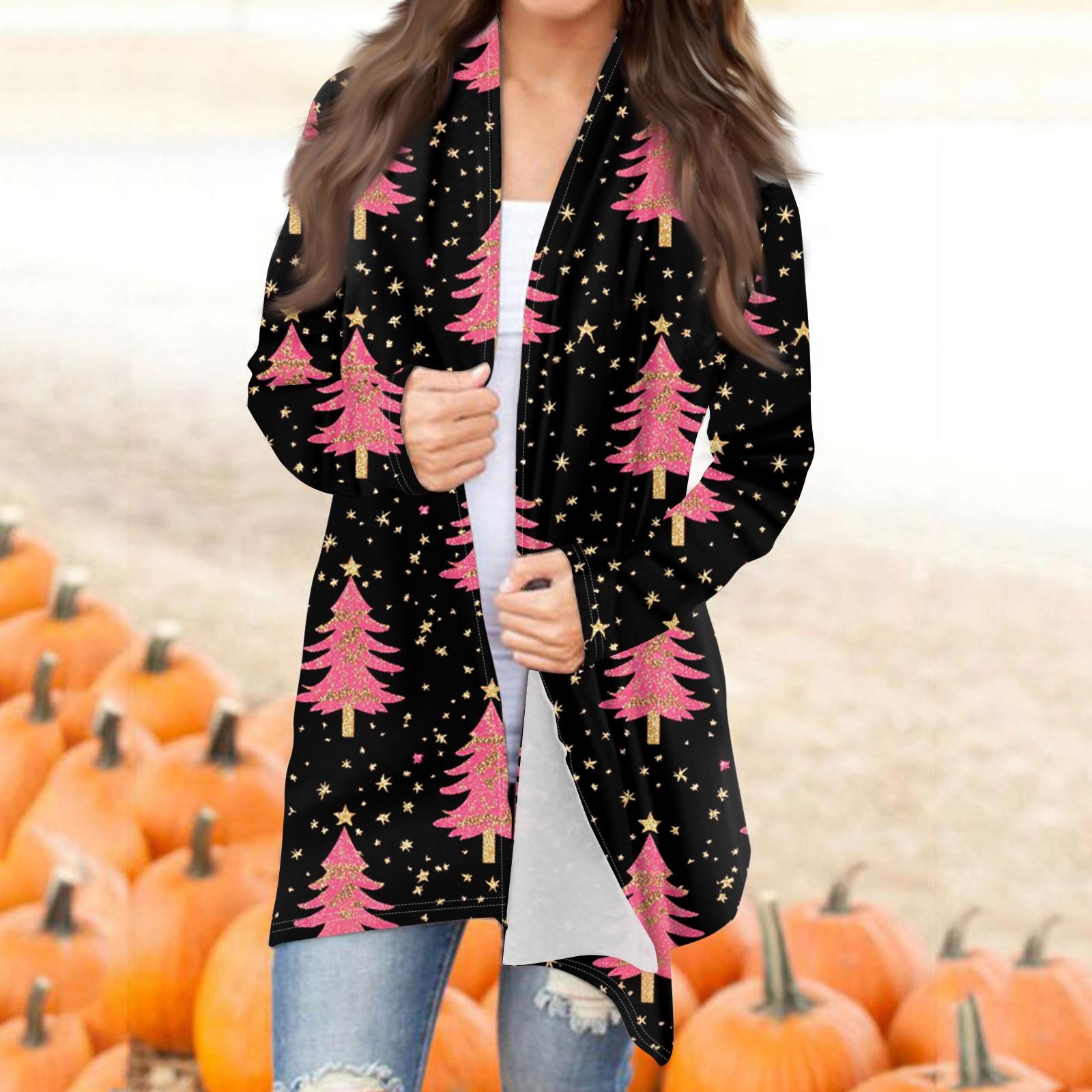 

Женская мода повседневная рождественская принтованная куртка-кардиган средней длины S розовый