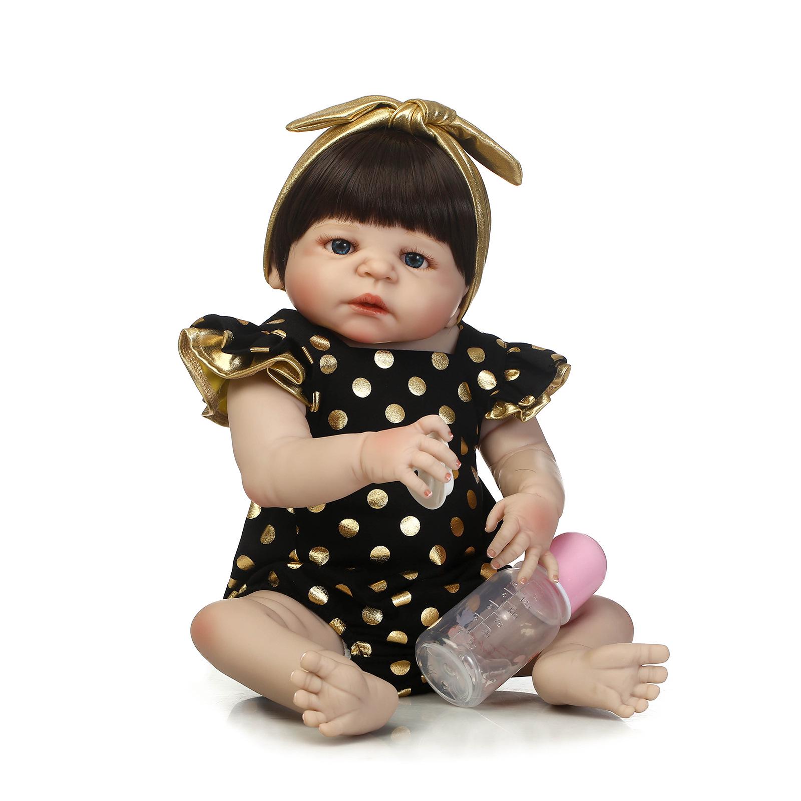 Realistic Full Silicone Reborn Baby Doll - Victoria 57cm, Blue Eyes чёрный