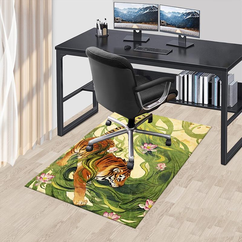 

1pc Anime Tiger with Lotus Flowers Chair Mat - Office Desk Pad, Non-Slip Carpet for Home Decor, Suitable for All Seasons, Gaming Room, Festival Gift.A 60cm by 90cm
