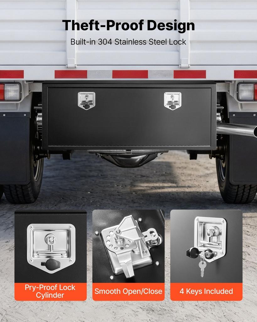 Underbody Truck Tool Box, 1219 x 457 x 457 mm Heavy Duty Steel Trailer Storage Box with Lock & Keys, Waterproof Trailer Storage Organizer Under Body