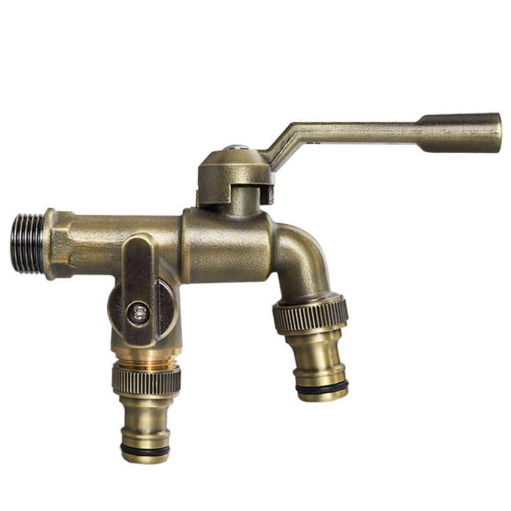 Anti-freezing All-copper Faucet One Inlet and Two Outlets Dual Water Outlets Brass Faucet Adapter 1/2inch Durable Outdoor Faucet