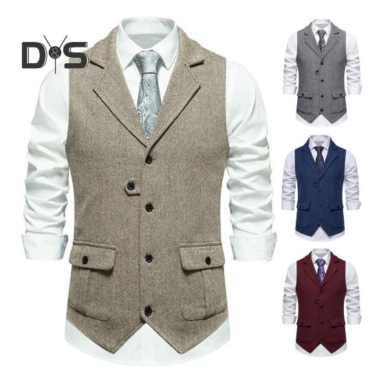 Men Suit Vest Lapel Sleeveless Single Breasted Slim Fit Waistcoat with Flap Pockets Solid Color Formal Business Vest Coat