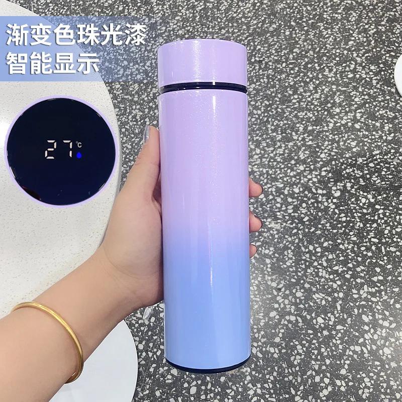 500ml Smart Temperature Display Thermos Cup Cute Children's Student Water Bottle Coffee Mug Stainless Steel Portable Drinkware