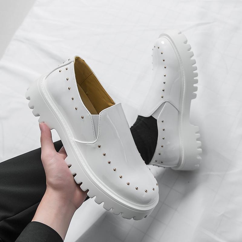 Fashion Lacquer Leather Men's Shoes Trendy Minimalist Black and White Style Fashion Party Daily Office Work Outdoor Street Shoes New