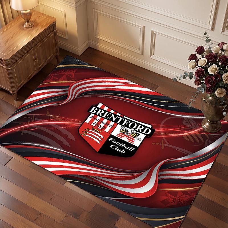 Brentford Football Print Crystal Velvet Rug, Comfortable Water Absorbent Non Slip Indoor Floor Carpet