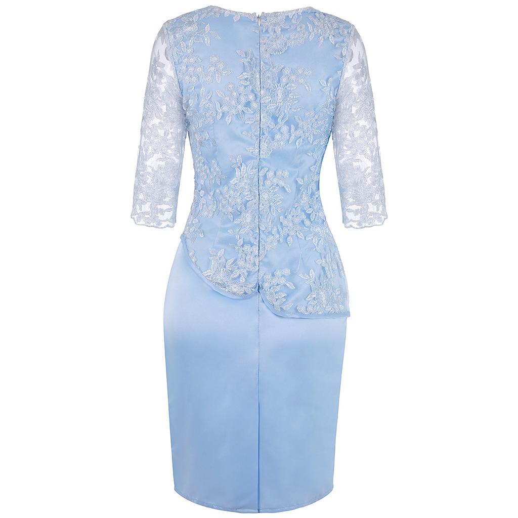 Lace Patchwork Fake Two Piece Plus Size Midi Dress Half Sleeve Elegant Party Dress Comfortable Lightweight Slimming Flattering Fit