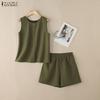 ZANZEA Women Sleeveless Tank Tops and Shorts Summer Two Piece Suit Sets