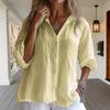 Women Shirt Lapel Long Sleeve Buttons Placket Shirt Tops Solid Color Loose Fit Mid-length Casual Shirt