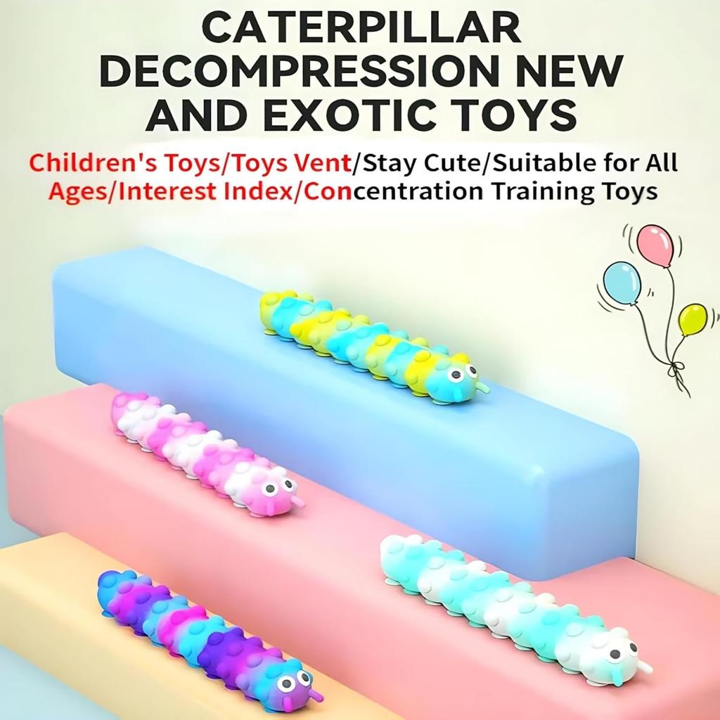 1Pc 3D Caterpillar Fidget Toy with 10 Seconds Light-Up, Silicone Suction Slug Fidget Sensory Toys, Anti-Anxiety Finger Strength Trainer