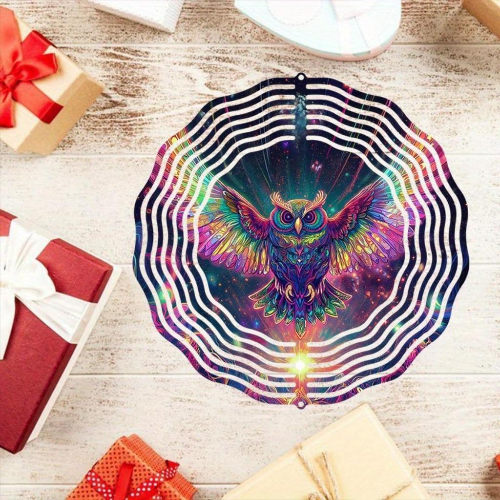 Solar-Powered 2D Metal Owl Wind Spinner - Colorful Garden Decor with 360° Rotating Hook