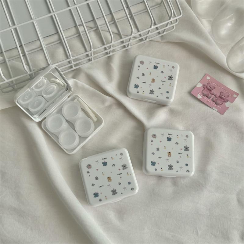 Cute Portable Cartoon Dog Rabbit Eye Contacts With Mirror Contact Lens Case Colored Lenses Container Box For Party Travel Set