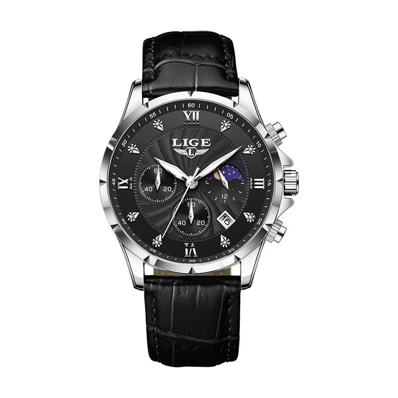 

LIGE Casual Mens Watches Business Man Watch Luxury Luminous Chronograph Date Waterproof Wristwatch Quartz Watches Leather Clock