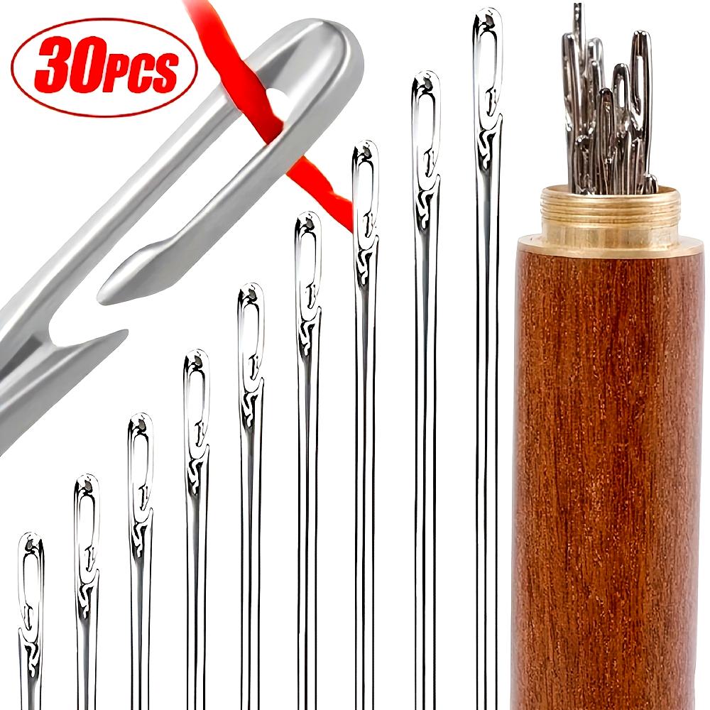30pcs Self-Threading Needles Set, Stainless Steel Automatic Threader For Elderly & Blind, Fast Sewing & Knitting Supplies, Silvery