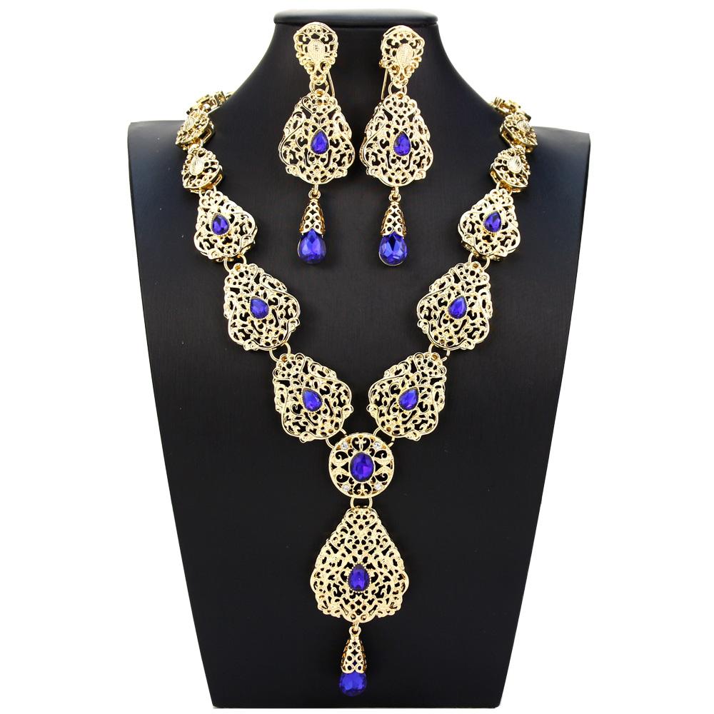 Gold Color Jewelry Sets Long Earring Necklace Set For Women Hollow Arabesque Pendant Necklace Bride Jewelry