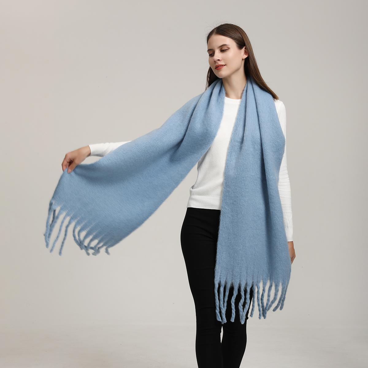 

High-quality Women Pashmina Scarf in Winter Solid Color Cashmere Tessles Long Shawl and Wrap Female Thick Blanket Warm Outdoor
