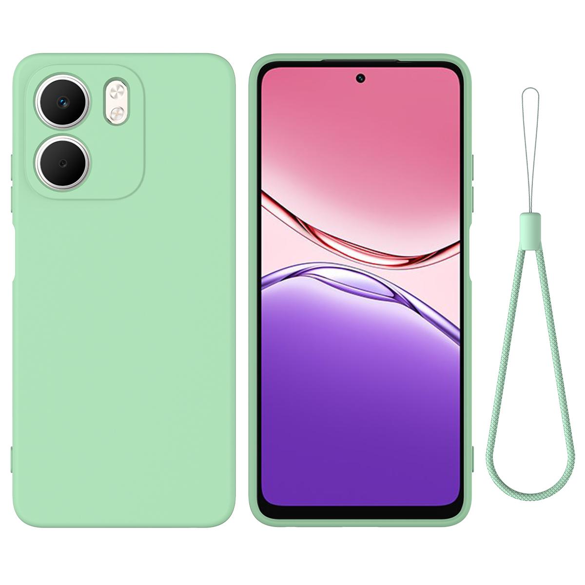

For Oppo A5x 5G/Oppo A5x 4G Liquid Silicone Case Phone Back Cover with Hand Strap Green