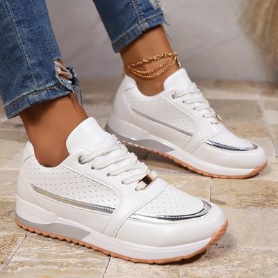 Women Sneakers Fashion Breathble Vulcanized Shoes Pu Leather Platform Shoes White Lace Up Casual Shoes Zapatos Mujer
