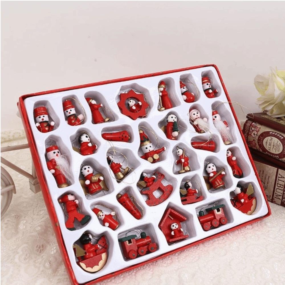 Multi Wooden Christmas Tree Decoration Small Pendant Cartoon Image Wooden Ornaments DIY Boxed Set Xmas Wreath Decoration