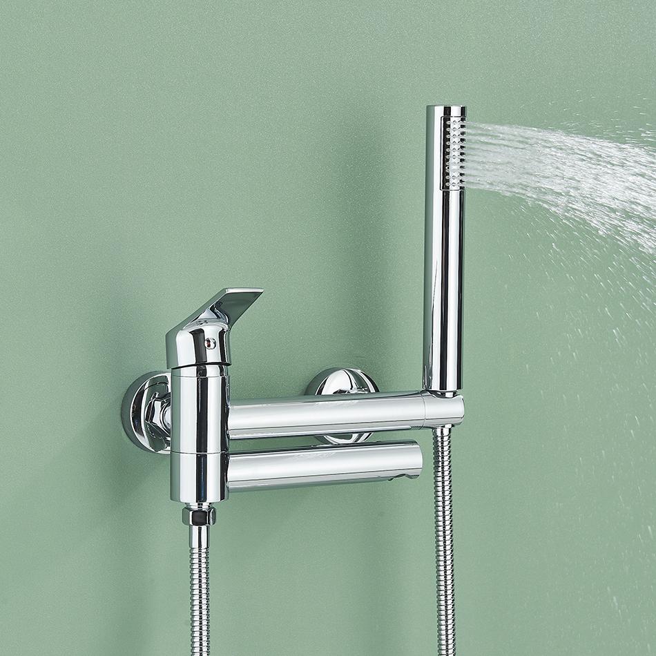 Bathtub Faucet Brass Wall Mounted Bathroom Shower Mixer Tap Single Handle Waterfall Mixing Spout Full Shower Set For Toilet