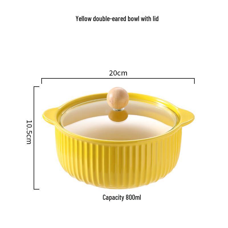 Striped Ceramic Noodle Bowl with Lid