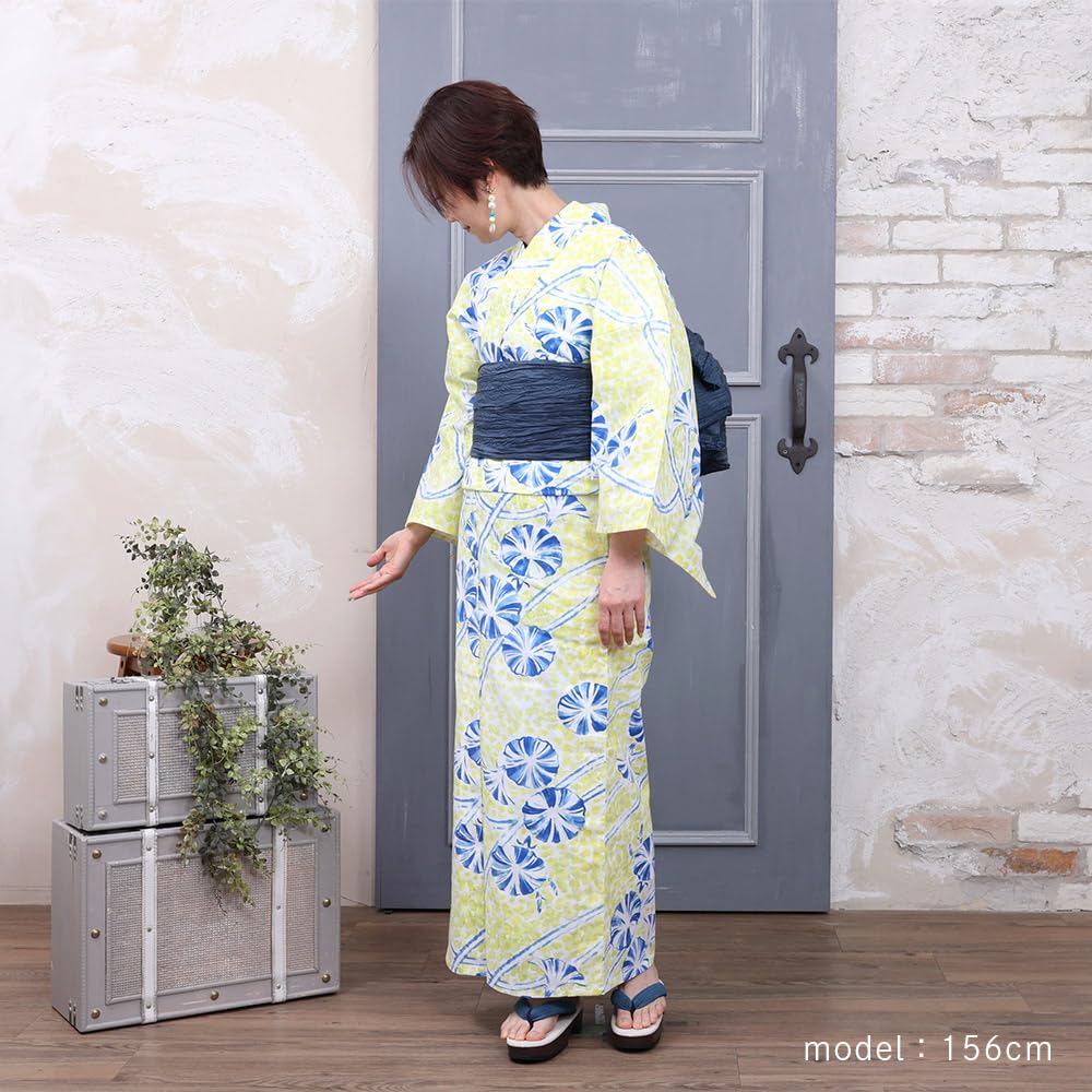 [Kyoto Kimono Yuzen] Women's Yukata (Sold Separately), Domestically DyedSewn, Combed Cotton, Retro Yellow, Floral Pattern, Japanese Clothing, Summer