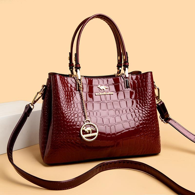 Tote Bag Women's Single-shoulder Crossbody Bag Hand-held Retro and Versatile Casual Commuting Patent Leather Large Capacity