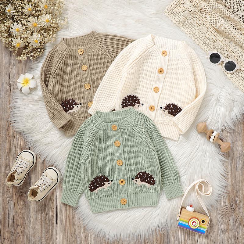 Baby Girl Sweaters Knitted Infant Boy Kid Cardigan Long Sleeve Newborn Children Clothes Cute Embroidered Hedgehog Tops Outerwear