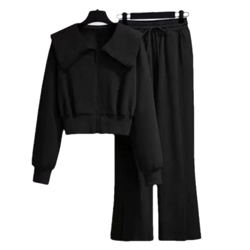 

Sleeveless Jacket, Sweatshirt, High-waisted Wide-leg Pants, Casual Sportswear, Fashionable Two-piece Set for Women XXXXL чорний