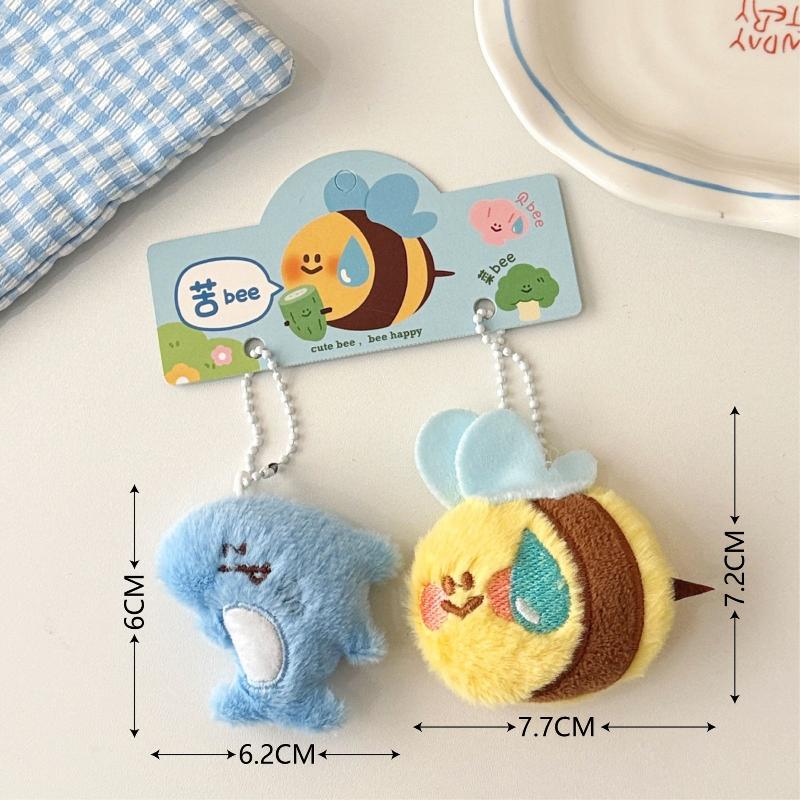1Pair Creative Cartoon Bee Plush Keychain Fun Animal Stuffed Doll Plush Toy Pendant Backpack Decoration Accessories Gift