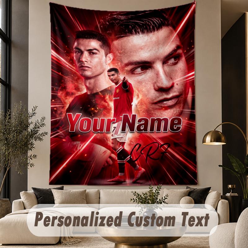 Tapestry z własnym tekstem Nadruk Cristiano Ronaldo Tapiseria ścienna Wystrój ściany w salonie