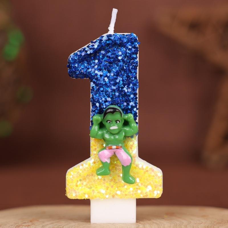 Cartoon Birthday Numbers Candle Cake Decoration Handmade Candles 0-9 Hulk