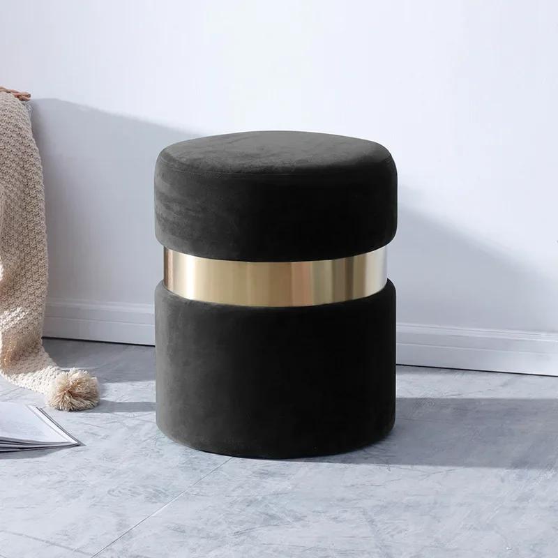 Velvet Ottoman with Storage Blue Vanity Chair Gold Legs Storage Footstool Living Room Elegant Storage Footstools