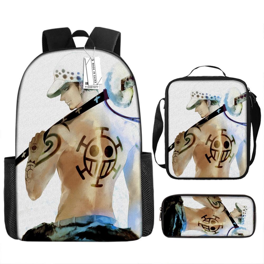 Animation Peripheral Student School Bag ONE PIECE Cartoon School Bag Girls and Boys Three-piece Set Backpack Satchel