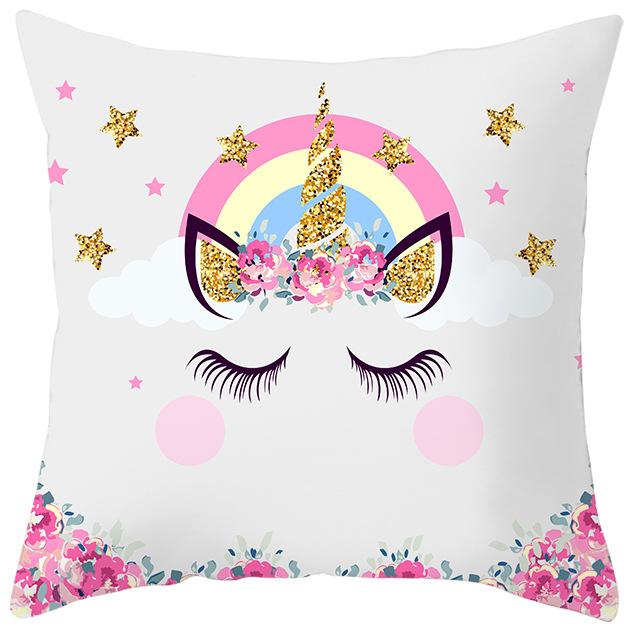 Nordic Unicorn Printed Peach Leather Velvet Pillowcase Cute Pink Horse Rainbow Cartoon Sofa Pillowcase