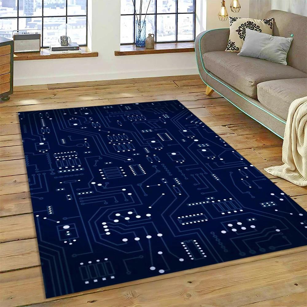 3D Chip Circuit Board Carpet Rug for Home Living Room Bedroom Sofa Doormat Kitchen Decor,Child Paly Area Rug Non-slip Floor Mat